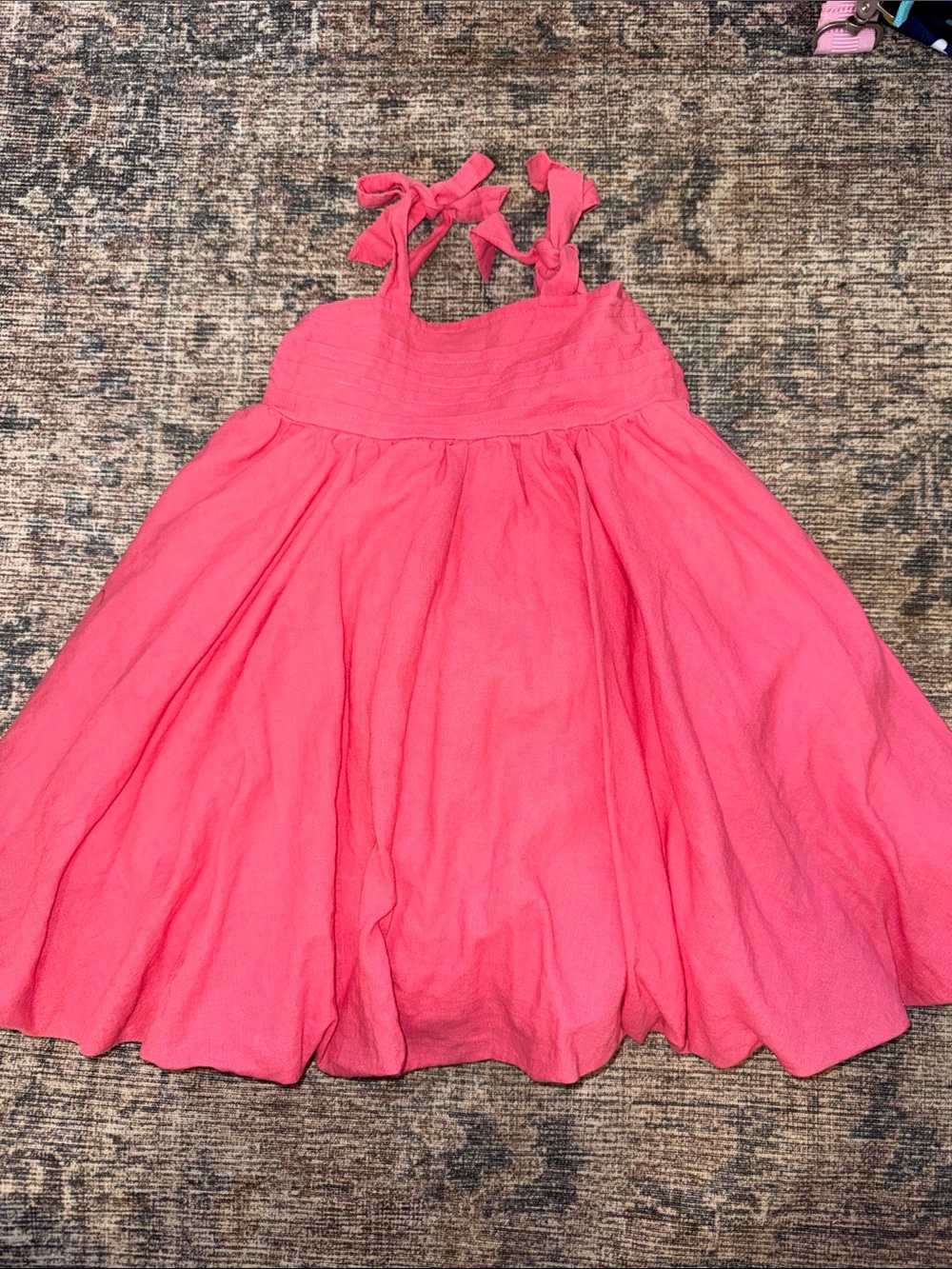 Girls linen Tie-Shoulder Sundress with Smocked Bodice